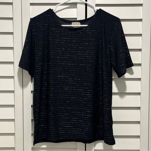 Vintage 90s Y2K black silver evening top small Liana short sleeve stretchy top